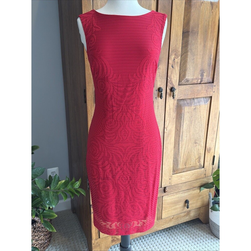 Vintage 1980s 1990s Cache Gold Label Goddess Glam Red Bodycon Dress Size 2